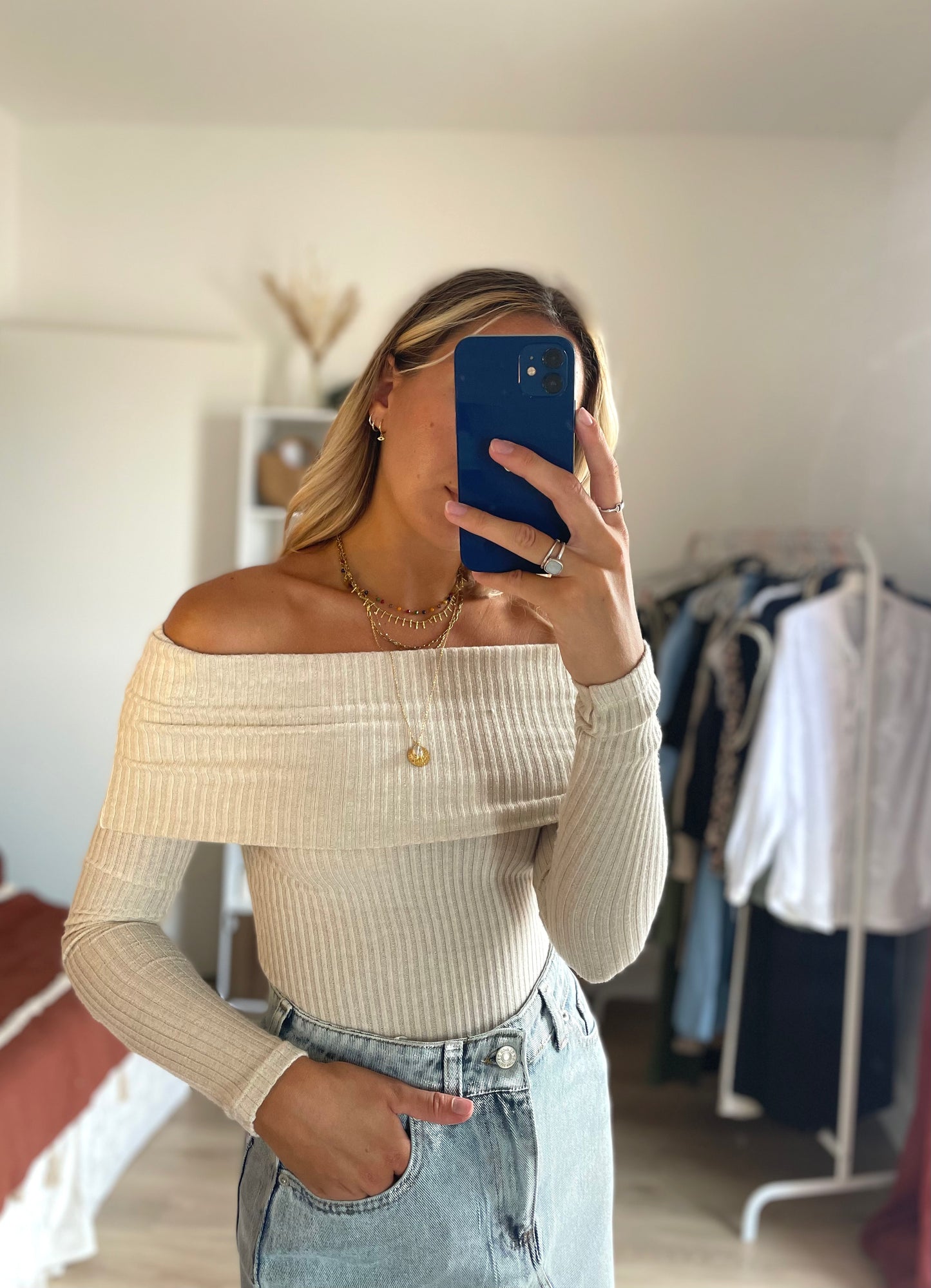 Haut col bardot beige AURELIA