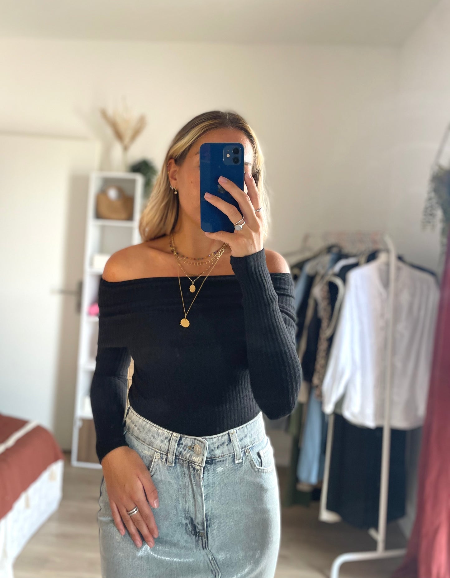 Haut col bardot noir AURELIA