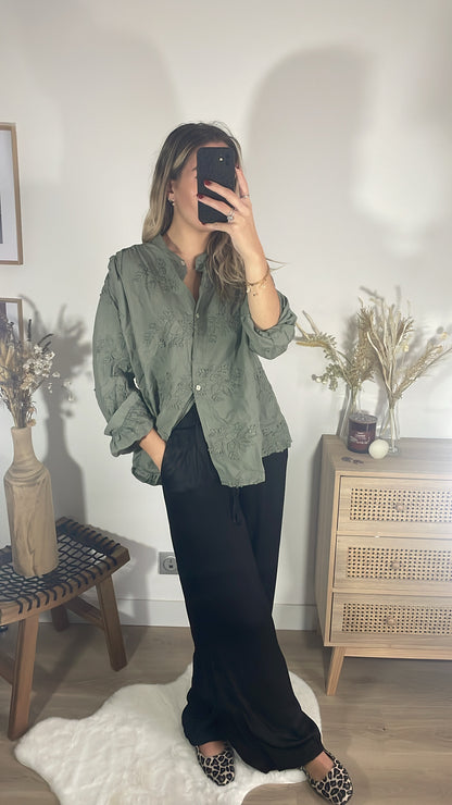 Chemise brodée kaki JADE